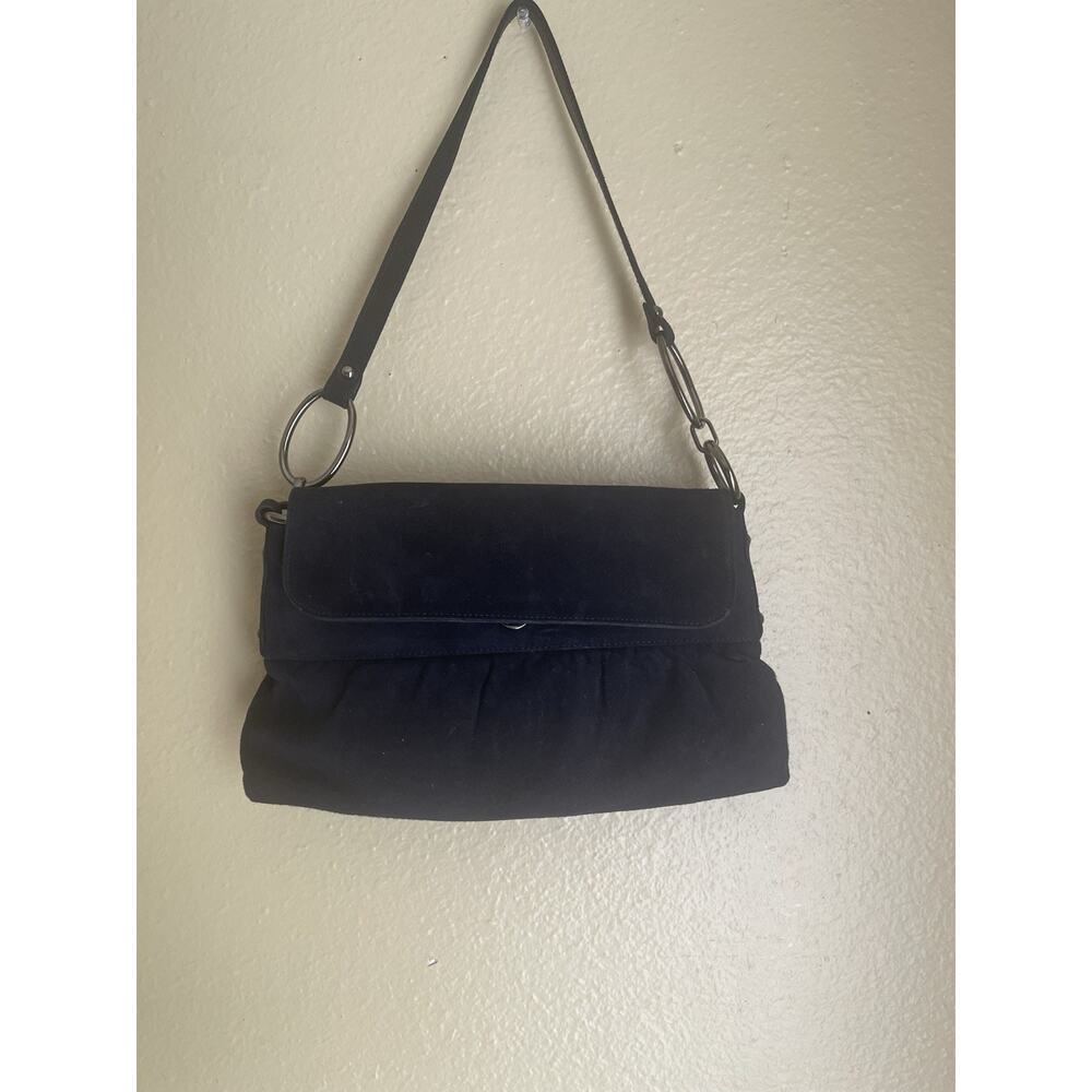 Stuart Weitzman Vintage Shoulder Bag Suede Navy Blue